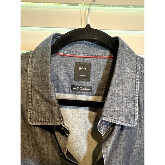 Hugo Boss Cotton Cashmere Polka Dot Long Sleeve Button Up Shirt - Size XL - Picture 3 of 6